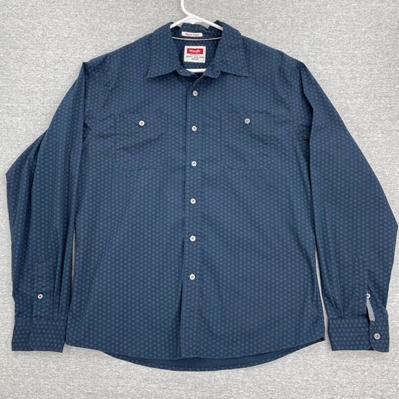 Wrangler Shirt Mens Large Blue Button Up Long Sleeve Western Flex Workwear - Picture 1 of 12